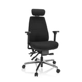 Silla de oficina profesional PHOENIX PRO I negra con reposacabezas y base de cinco ruedas de hjh OFFICE – vista de 360° (vista frontal 20°)