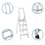 Escalera plegable de aluminio SOLID II con cuatro peldaños, pasamanos y pies antideslizantes de hjh OFFICE