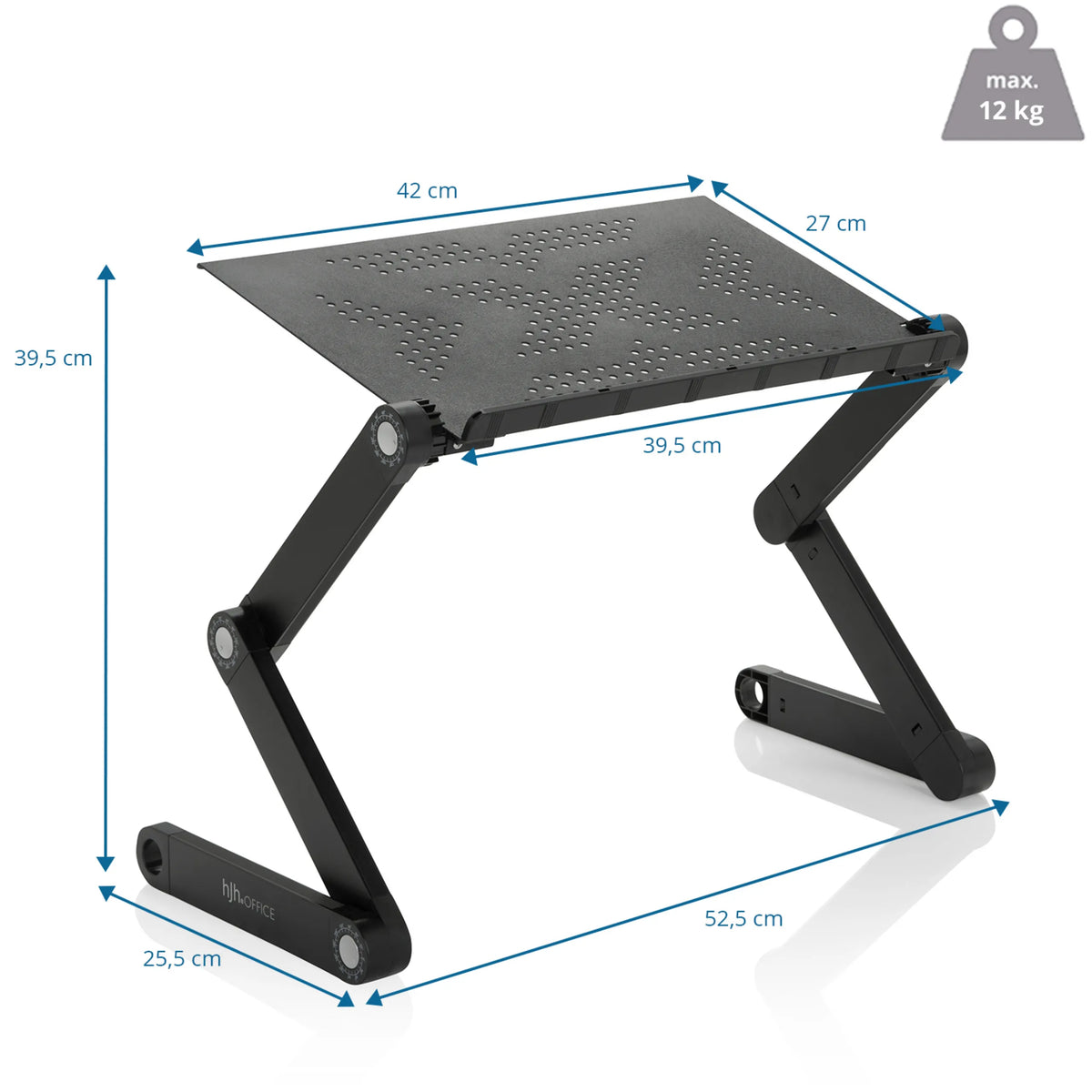 Dibujo dimensional del ensayo de escritorio VM-SA II de 42 × 27 cm y una capacidad de carga de 12 kg de hjh OFFICE