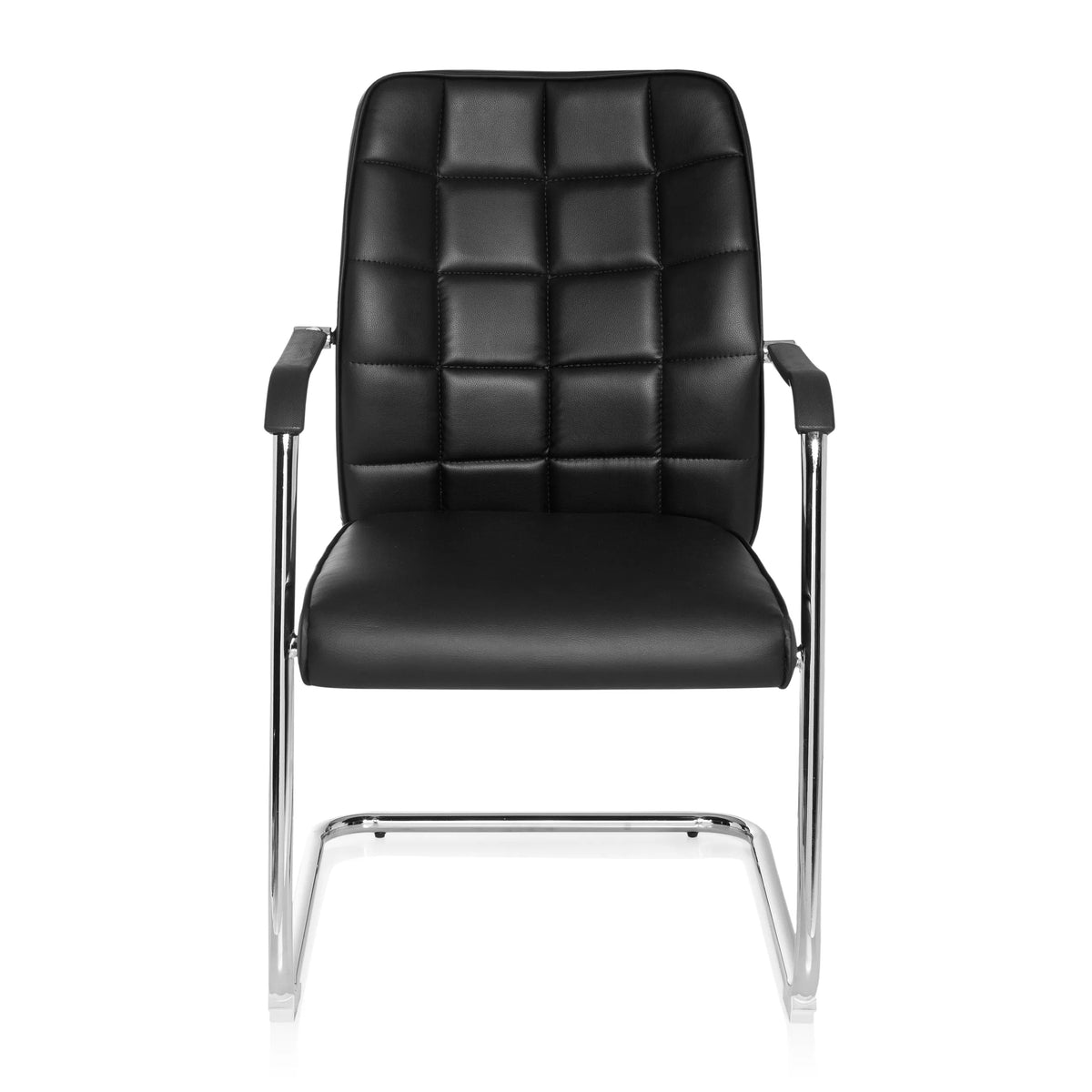 Silla viga voladiza FLEXO V negra con costuras cuadradas y reposabrazos de hjh OFFICE – vista de 360° (vista frontal 0°)