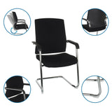 Silla de viga voladiza LEVIA VP negra con reposabrazos y estructura cromada, incluyendo vistas de detalle de hjh OFFICE