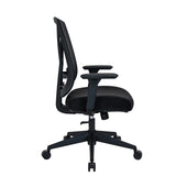 Vista lateral de la Silla de oficina profesional Mirou en negro con reposabrazos y base con ruedas de hjh OFFICE
