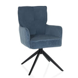 Silla tapizada azul TARUGO con funda de pana y estructura de cuatro patas negra de hjh LIVING – vista de 360° (vista frontal 15°)