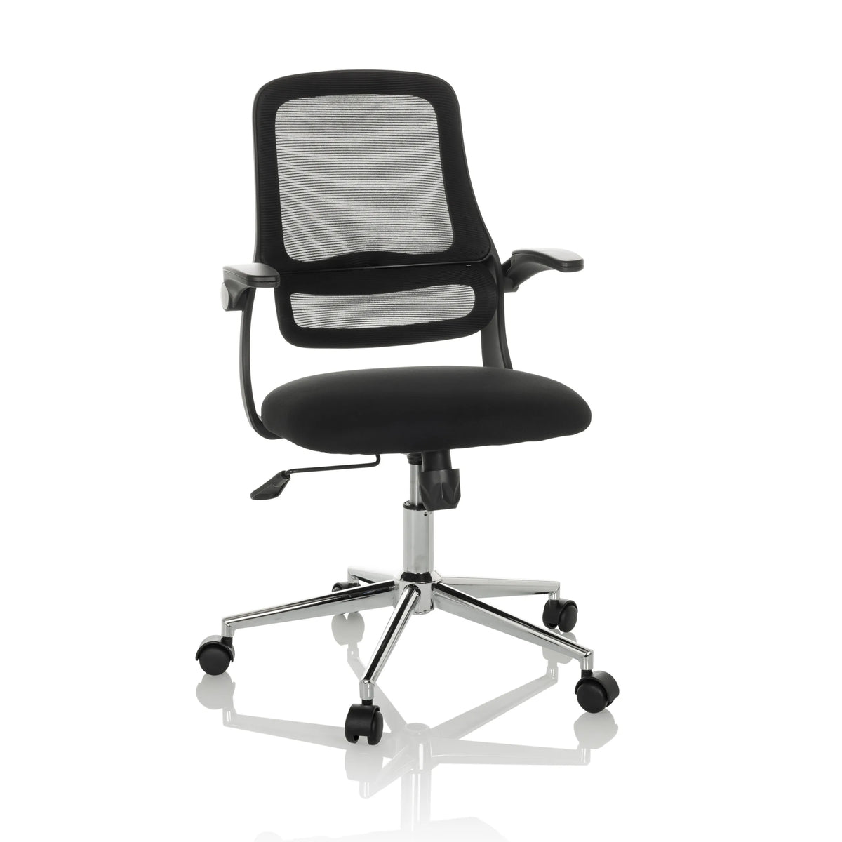 Silla Home Office MIKO B ECO negra con respaldo de malla y base de cinco ruedas de hjh OFFICE – vista de 360° (vista frontal 15°)