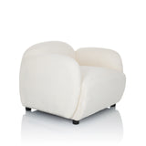 Sillón de diseño VERDUNA blanco con tapizado de tela estructurada y patas negras cortas de hjh LIVING – vista de 360° (vista frontal en diagonal 45°)