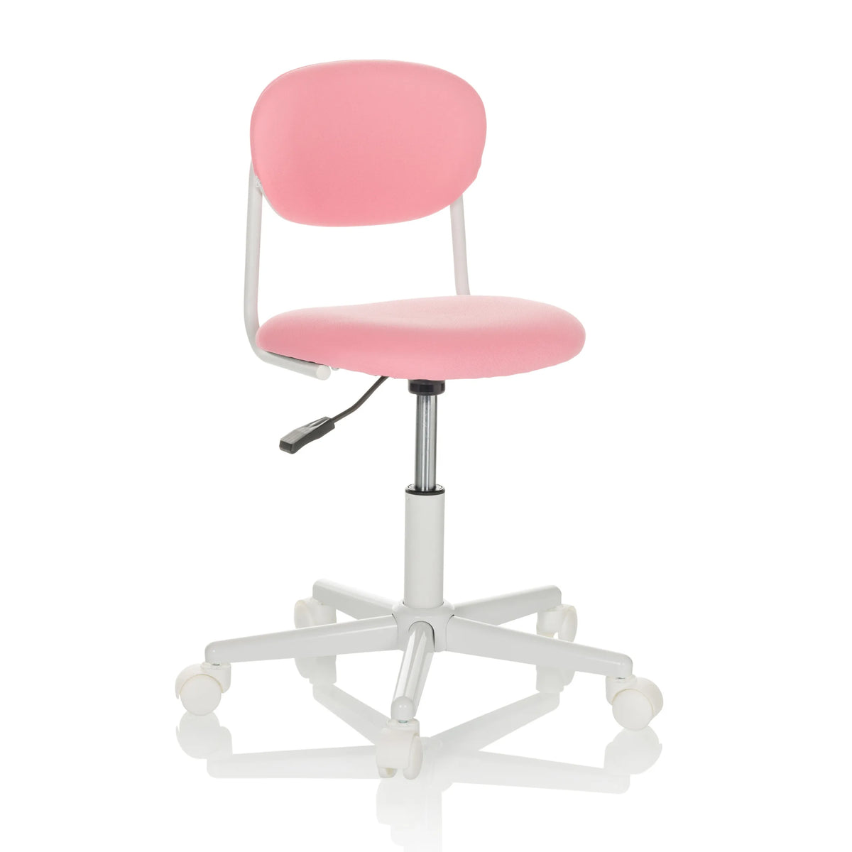 Silla giratoria para niños KIDDY BASE I en color rosa con base de estrella y cinco ruedas de hjh OFFICE – vista de 360° (vista frontal en diagonal 30°)