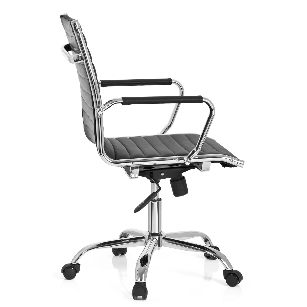 Sillón de oficina profesional VEMONA 10 negro con costura transversal y base de cinco ruedas de hjh OFFICE – vista de 360° (vista lateral 100°)