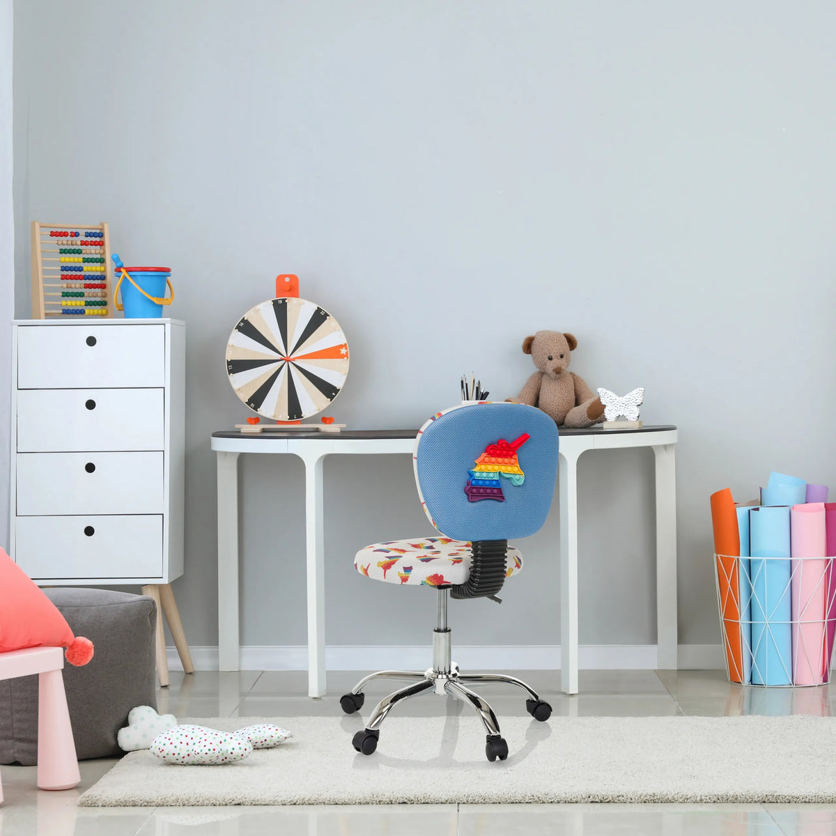 Silla giratoria para niños KID BUBBLE con motivo colorido y respaldo azul de hjh OFFICE