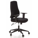 Schwarzer Profi-Bürostuhl PRO-TEC 100 mit Armlehnen und Fußkreuz mit fünf Rollen von hjh OFFICE – 360-Grad-Ansicht (schräge Frontansicht 60°)