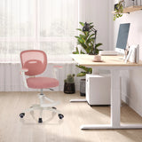 Silla giratoria para niños KIDDY SMART rosa con respaldo de malla y reposabrazos blancos de hjh OFFICE