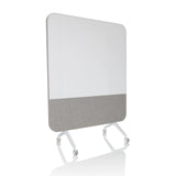 Pizarra blanca VISION BOARD gris con superficie de escritura blanca y ruedas de hjh OFFICE – vista de 360° (vista frontal en diagonal 30°)