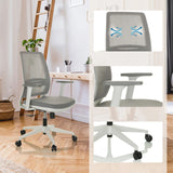 Silla Home Office PROFONDO ECO W gris con respaldo de malla, reposabrazos y base blanca de hjh OFFICE