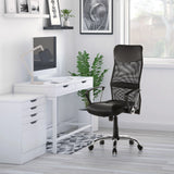 Sillón de oficina Home Office STRYKA en negro de cuero sintético y malla con ruedas de hjh OFFICE