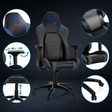Silla gaming GAMEBREAKER POLARYS I en gris azulado con vistas detalladas de reposabrazos, pistón de gas y ruedas de hjh OFFICE