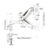 Dibujo técnico del Soporte de monitor VM-MG1 con una profundidad máxima de 570 mm de hjh OFFICE