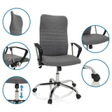 Silla Home Office ARTON 40 gris con vistas detalladas del respaldo, reposabrazos, pistón de gas y ruedas de hjh OFFICE