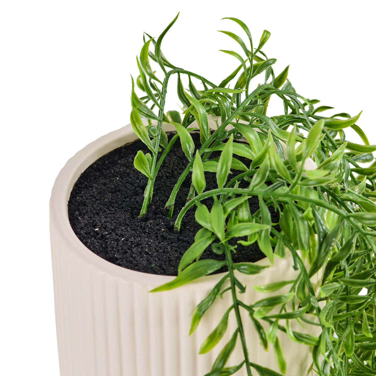 Planta artificial verde en una maceta exterior beige acanalada Filix de hjh OFFICE