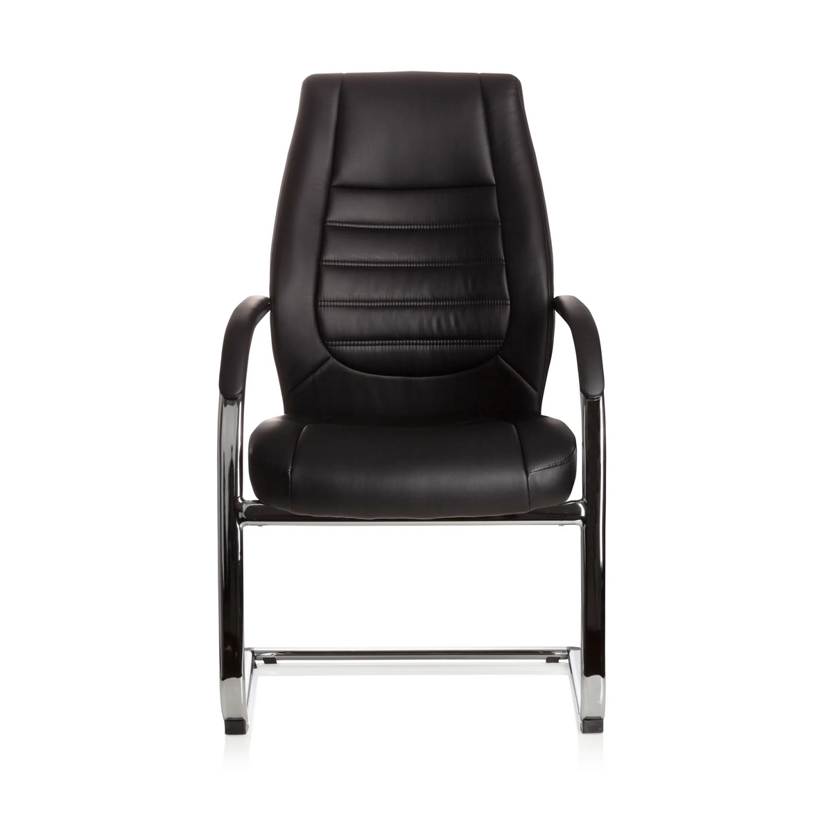 Silla de viga voladiza VITORO V negra con reposabrazos y respaldo acolchado de hjh OFFICE – vista de 360° (vista frontal 0°)