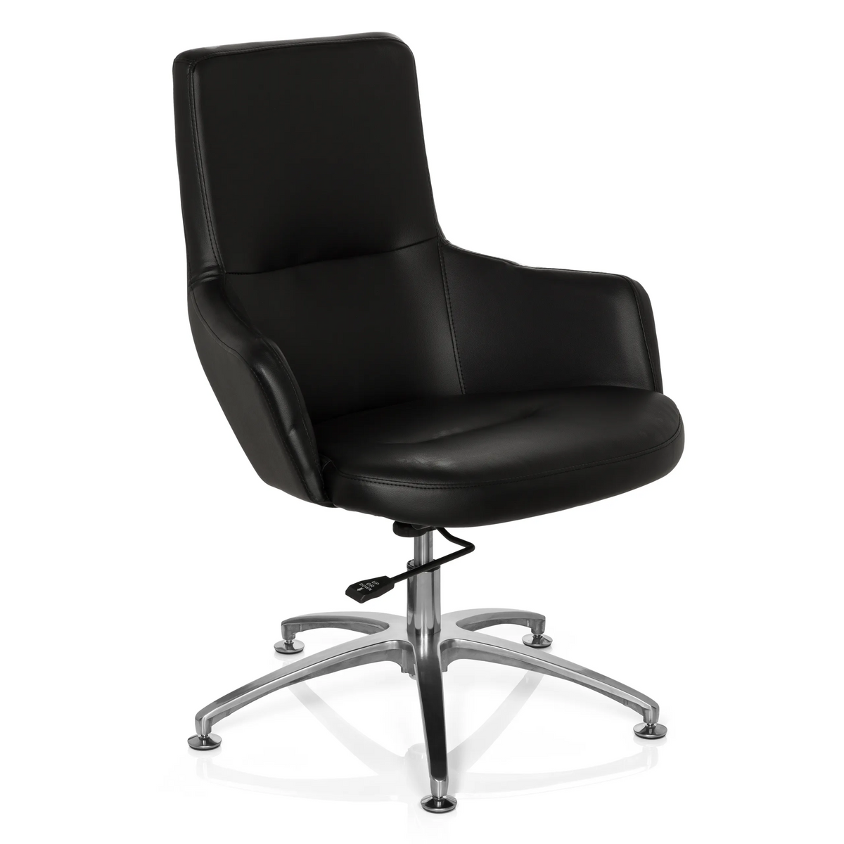 Sillón de diseño SHAKE 300 negro con tapizado y base en estrella brillante de hjh OFFICE – vista de 360° (vista frontal en diagonal 40°)
