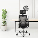 Silla alta gama INSPERO en negro con respaldo de malla y reposacabezas de hjh OFFICE