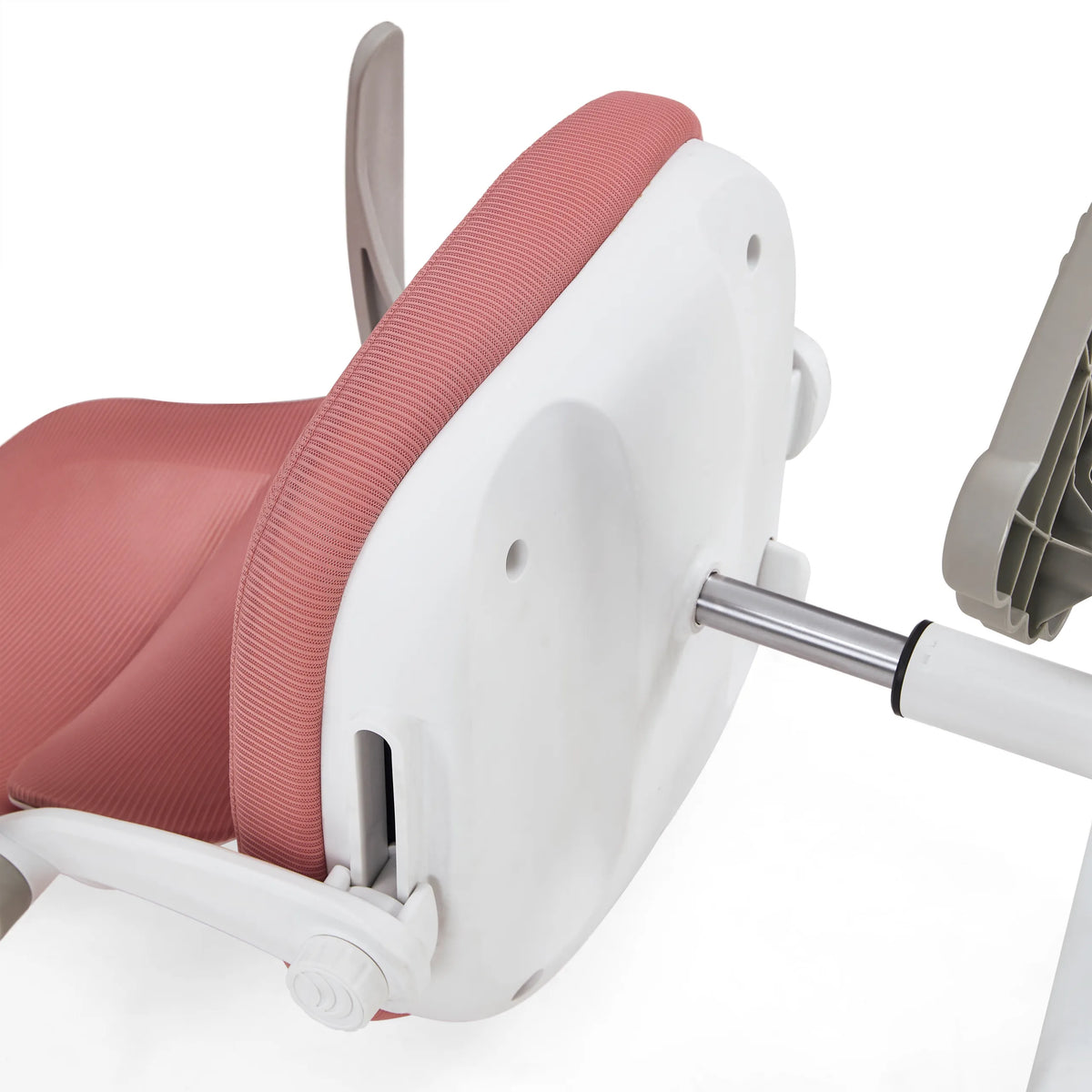Vista posterior del asiento y el pistón de gas de la silla giratoria para niños Kiddy Smart Step en rosa de hjh OFFICE