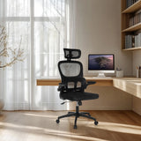 Silla Home Office ERGOMY FLEX negra con respaldo de malla y reposacabezas de MyBuero