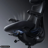 Mecanismo del asiento de la silla de oficina LiberNovo Maxis Airflow en grafito con representación gráfica del flujo de aire de Libernovo