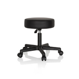 taburete giratorio negro OPERATOR I con asiento acolchado y base de cinco ruedas de hjh OFFICE – vista de 360° (vista trasera en diagonal 120°)