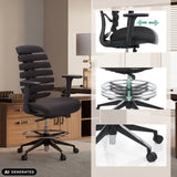 Reposabrazos ajustables, aro reposapiés y ruedas de la silla de mostrador ERGO LINE II WORK en negro de hjh OFFICE