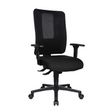 Silla de oficina profesional HJH WORK PRO negra con respaldo de malla y base de cinco ruedas de Topstar – vista de 360° (vista frontal en diagonal 60°)