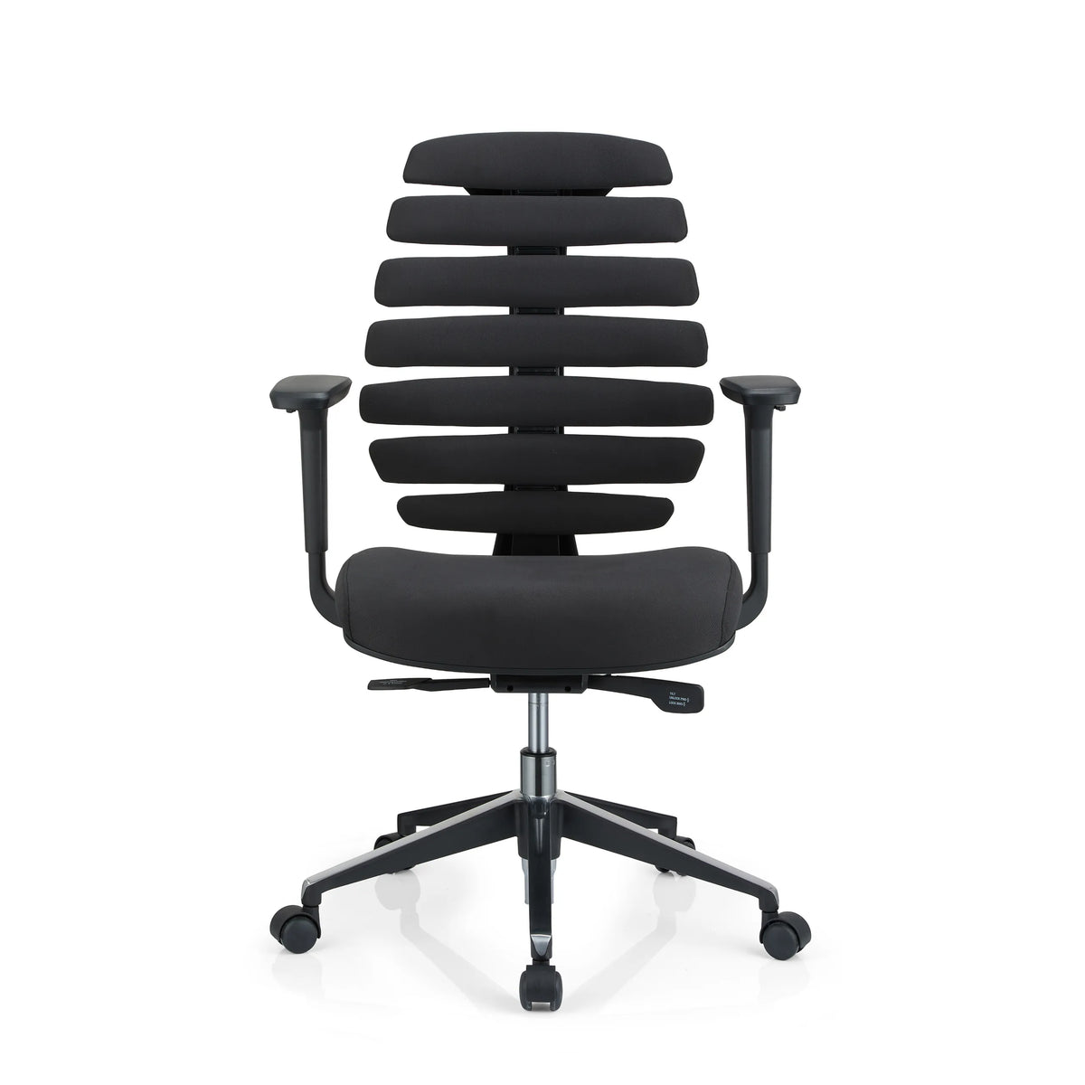 Silla de oficina profesional ERGO LINE II negra con respaldo segmentado y base de cinco ruedas de hjh OFFICE – vista de 360° (vista frontal 0°)