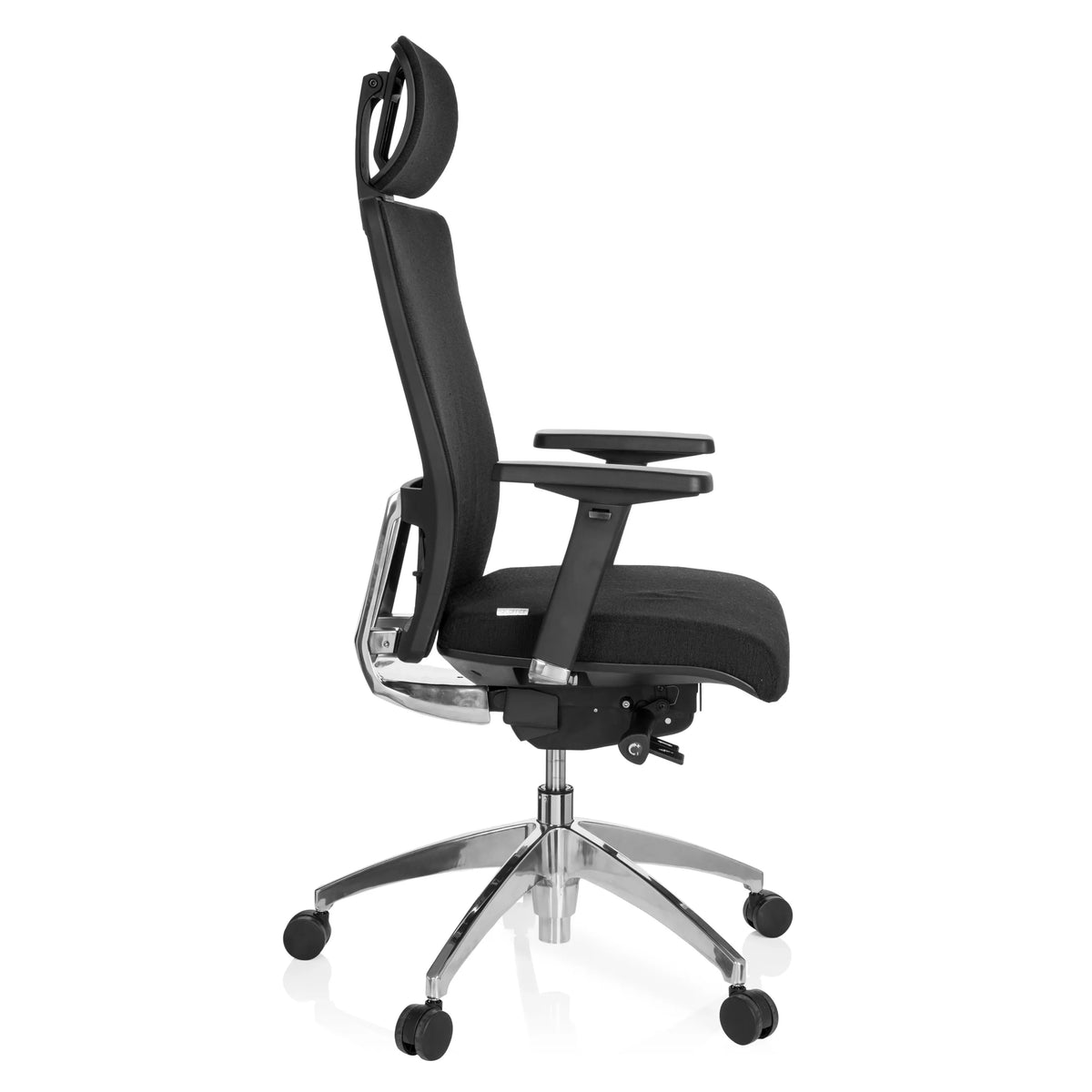 Silla de oficina profesional ASTRA LUX negra con reposacabezas, reposabrazos y base de cinco ruedas de hjh OFFICE – vista de 360° (vista lateral 80°)