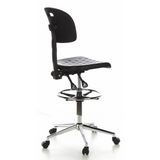 Silla de mostrador negra TOP WORK 23 con reposapiés y base de cinco ruedas de hjh OFFICE – vista de 360° (vista trasera en diagonal 120°)