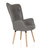 Sillón tapizada gris HAVENIO I con capitoné, reposabrazos y cuatro patas de madera de hjh LIVING – vista de 360° (vista frontal en diagonal 60°)