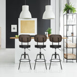 Tres taburetes de bar DISC HIGH negros con respaldos curvos y reposapiés de hjh OFFICE