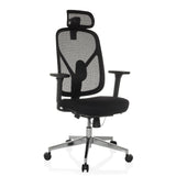 Silla de oficina profesional RALOO PRO negra con respaldo de malla y base de cinco ruedas de hjh OFFICE – vista de 360° (vista frontal en diagonal 30°)