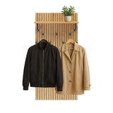 Perchero de pared LINNO SPACE en roble y negro con superficie de apoyo y ganchos para ropa de hjh LIVING