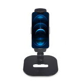 Soporte para teléfono móvil y tableta FLEXMOBI IV negro con base y pinza de hjh OFFICE – vista de 360° (vista frontal 0°)