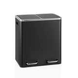 Papelera Clean 9 negra con dos compartimentos, borde de tapa plateado y dos asas de transporte de hjh OFFICE – vista de 360° (vista frontal 15°)