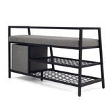 Armario zapatero Estha Loft en negro y gris con superficie para sentarse gris y dos estantes de rejilla de hjh LIVING