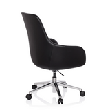 Sillón de oficina profesional BARENO negro con tapizado de cuero y base de cinco ruedas de hjh OFFICE – vista de 360° (vista trasera en diagonal 120°)
