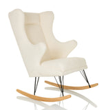 Sillón de diseño blanco MAPOON como mecedora con patines de madera y metal de hjh LIVING – vista de 360° (vista frontal en diagonal 45°)