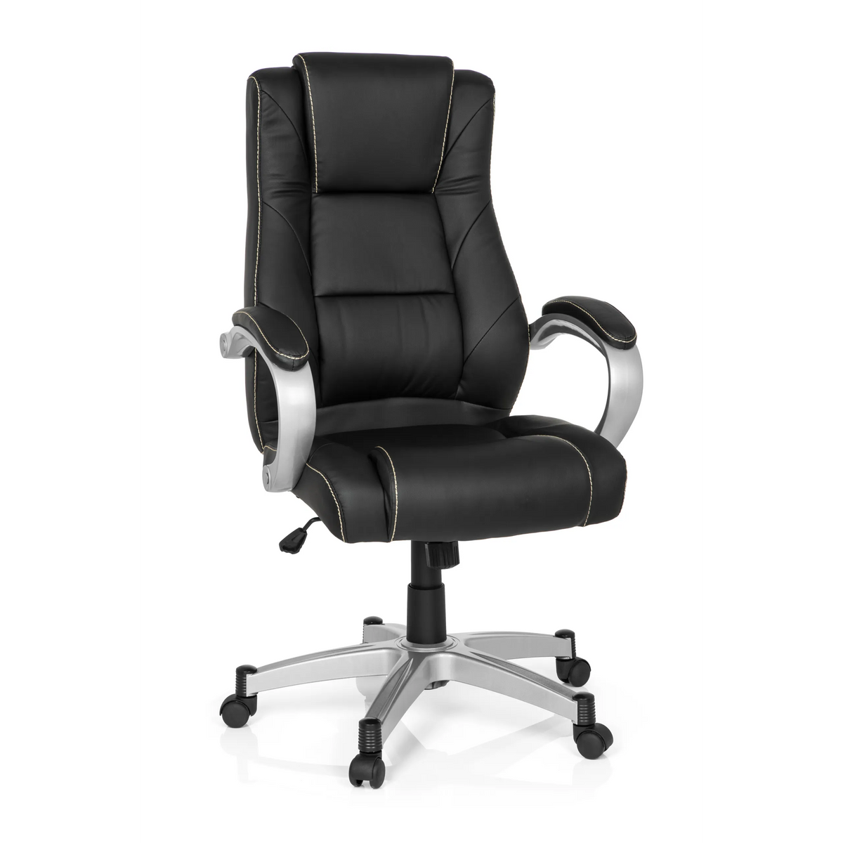 Silla gaming RELAX CL180 negra con acolchado y base de cinco ruedas de MyBuero – vista de 360° (vista frontal 20°)