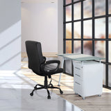 Sillón de oficina Home Office ERGOSMOOTH BIG en negro en un escritorio blanco con tablero de cristal de hjh OFFICE