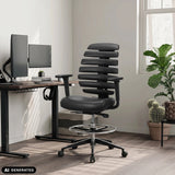 Silla de mostrador ERGO LINE II WORK negra de cuero sintético con reposapiés de hjh OFFICE (imagen generada por IA)