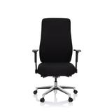 Silla de oficina profesional FORCOM negra con reposabrazos y base de cinco ruedas de hjh OFFICE – vista de 360° (vista frontal 0°)