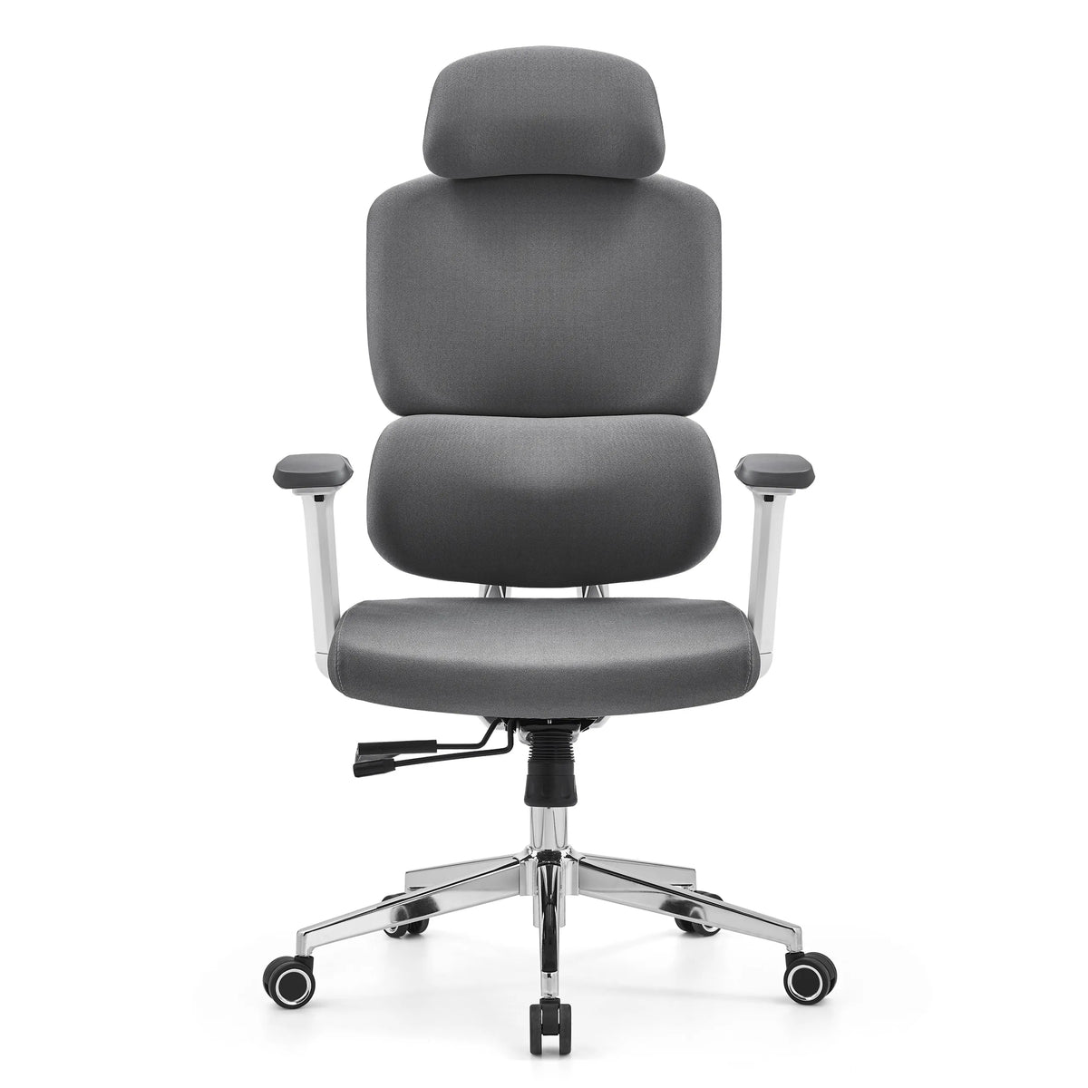 Silla de oficina profesional Ergomy WF 2 gris con tapizado de tela y base de cinco ruedas de hjh OFFICE – vista de 360° (vista frontal 0°)