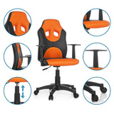 Silla giratoria para niños KID GAME AL en negro-naranja con vistas detalladas de los reposabrazos, el pistón de gas y las ruedas de hjh OFFICE
