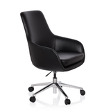 Sillón de oficina profesional BARENO negro con tapizado de cuero y base de cinco ruedas de hjh OFFICE – vista de 360° (vista frontal en diagonal 60°)