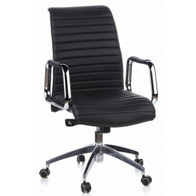 Schwarzer Profi-Chefsessel ASPERA 10 mit gerippter Polsterung und glänzenden Chrom-Armlehnen von hjh OFFICE
